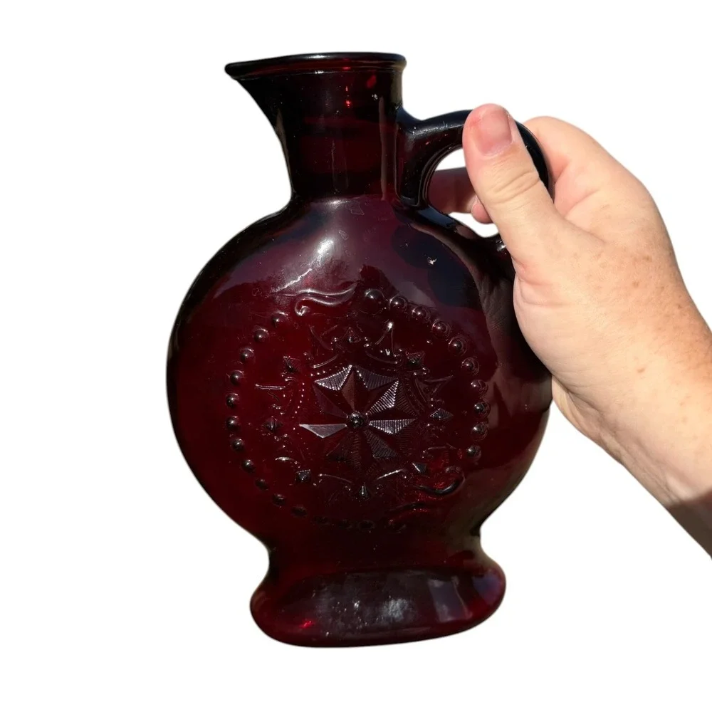 Vintage Wheaton Ruby Red Glass Decanter Pitcher Star Medallion Jim Beam 1970s